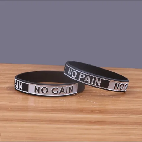 Vòng Đeo Tay Thể Thao Cao Su No Pain No Gain - Phụ Kiện Tập Gym Unisex Đen Trắng, Chất Liệu Bền Bỉ