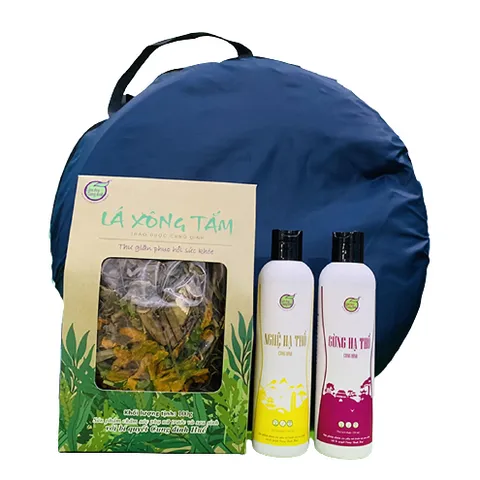 Bộ Xông Hơi Toàn Thân Cung Đình - 6 Lá Xông Tắm, 1 Gừng Hạ Thổ, 1 Nghệ Hạ Thổ, 1 Lều Xông - Dưỡng Da, Giải Độc, Cho Mẹ Sau Sinh