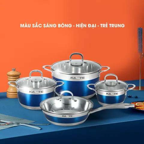 Bộ nồi chảo inox Kalite KL-336 5 đáy - Dùng cho bếp từ, chống nóng, tiết kiệm năng lượng, chất liệu cao cấp, bộ 4 món nấu ăn tiện lợi.