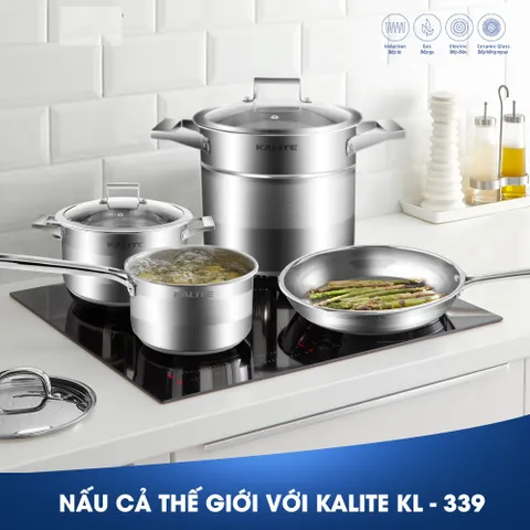 Bộ Nồi Chảo Inox 5 Đáy Nắp Kính Kalite KL-339 - Chất Liệu Inox 304 Cao Cấp, Thiết Kế Châu Âu, Dùng Cho Mọi Loại Bếp