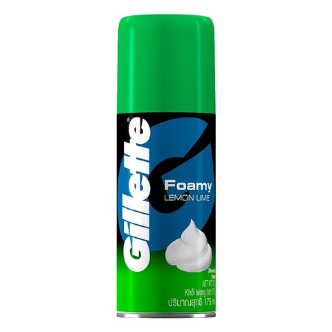 Bọt cạo râu Gillette Foamy Lemon Lime 175g - Hương chanh thơm mát, Dưỡng ẩm cho da, Phù hợp mọi loại da, Giúp cạo râu nhẹ nhàng