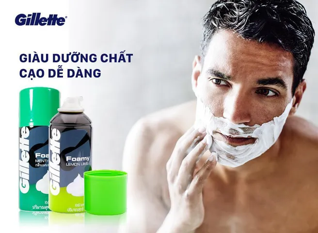 Bọt cạo râu Gillette Foamy Lemon Lime 175g - Hương chanh thơm mát, Dưỡng ẩm cho da, Phù hợp mọi loại da, Giúp cạo râu nhẹ nhàng