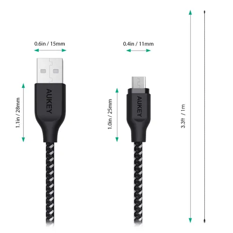 Cáp Sạc Điều Hợp Aukey CB-BAM2/BAM1 USB A Sang Micro USB 3.0/2.0, Dài 1.2m Chất Lượng Cao, Sạc Nhanh và Chống Gập Gãy