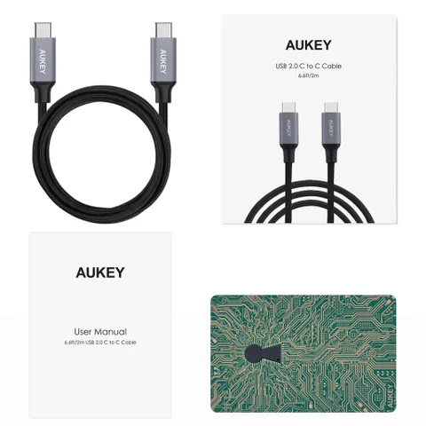 Cáp Sạc Nhanh Aukey CB-CD6 USB-C 2m 480Mbps - Chất Liệu Nylon Chống Rối, Bền Bỉ, Tương Thích Với Nhiều Thiết Bị Di Động