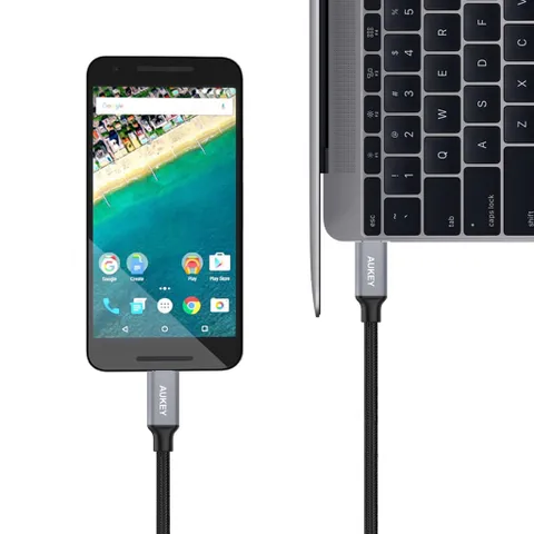 Cáp Sạc Nhanh Aukey CB-CD6 USB-C 2m 480Mbps - Chất Liệu Nylon Chống Rối, Bền Bỉ, Tương Thích Với Nhiều Thiết Bị Di Động