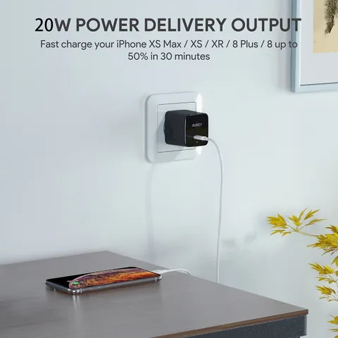 Củ Sạc Nhanh Aukey PA-Y20S Power Delivery 20W - Thiết Kế Nhỏ Gọn, Hiệu Suất Cao, Tương Thích Tất Cả Thiết Bị USB-C
