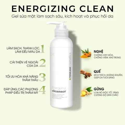 Gel rửa mặt Toskani Energizing Cleanser 200ml - Làm sạch, phục hồi da, không gây khô da, hỗ trợ thẩm mỹ - Dành cho mọi loại da