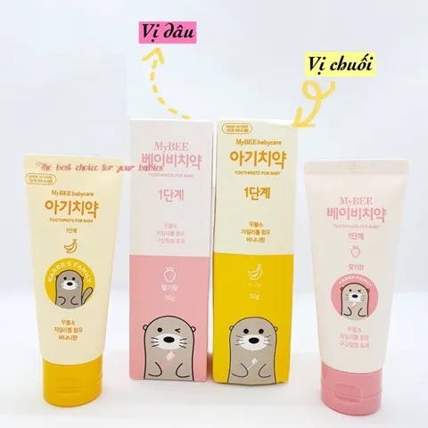Kem đánh răng MyBEE Hàn Quốc cho bé 0-2 tuổi, tự nhiên an toàn, hương chuối dâu thơm, hỗ trợ làm sạch răng miệng, có thể nuốt được.