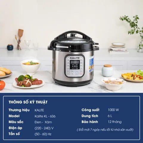 Nồi Áp Suất Điện Đa Năng Kalite KL-636 - 5 Trong 1, 10 Chế Độ Nấu Ưu Việt, Dung Tích 6L, Tiết Kiệm Thời Gian và Năng Lượng