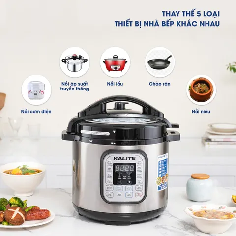 Nồi Áp Suất Điện Đa Năng Kalite KL-636 - 5 Trong 1, 10 Chế Độ Nấu Ưu Việt, Dung Tích 6L, Tiết Kiệm Thời Gian và Năng Lượng
