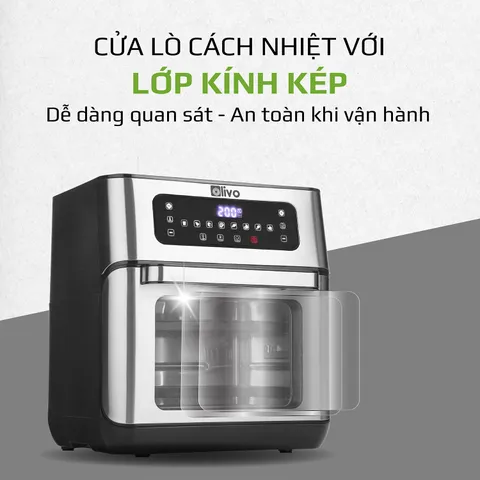 Nồi Chiên Không Dầu Olivo AF12 Dung Tích 12L - Công Suất 1800W, Thiết Kế Hiện Đại, 8 Chương Trình Nấu Ăn Tiện Lợi