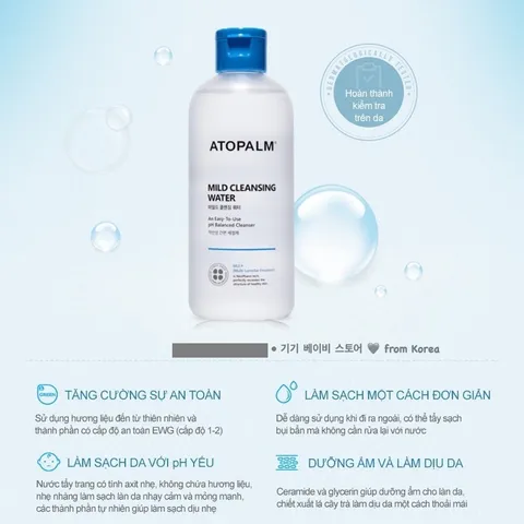 Nước Tẩy Trang Dịu Nhẹ Cho Bé Atopalm Mild Cleansing Water 250ml - Sạch Da Mỏng Manh, Không Hương Liệu, An Toàn Cho Trẻ Sơ Sinh