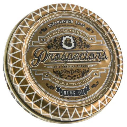 Sáp vuốt tóc nam Prospectors Crude Oil Pomade - Giữ nếp tự nhiên, bóng đẹp và dễ tạo kiểu, 43g/128g, sản phẩm chăm sóc tóc chất lượng cao.