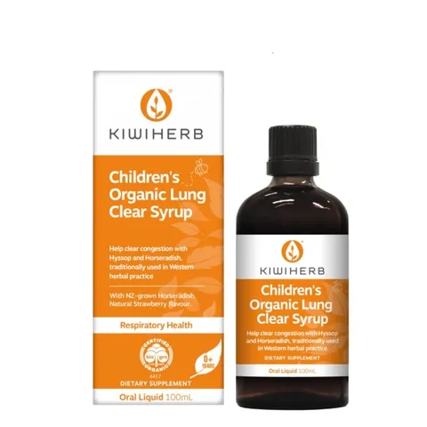 Siro Hỗ Trợ Đẩy Đờm Kiwiherb Dành Cho Trẻ Em - Organic Lung Clear Syrup, Giúp Sạch Đờm, Khỏe Phổi, Hương Vị Dâu Tây Nguyên Chất