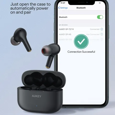 Tai nghe AUKEY EP-T27 Bluetooth không dây IPX7 - Thời gian sử dụng 25 giờ, công nghệ giảm ồn cho cuộc gọi rõ ràng.
