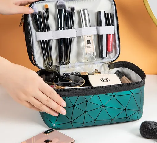 Túi Đựng Mỹ Phẩm Du Lịch 2 Tầng Da PU Sang Trọng Chống Thấm Nước - Tiện Lợi, Đẹp Mắt Cho Hội Nàng Thích Du Lịch