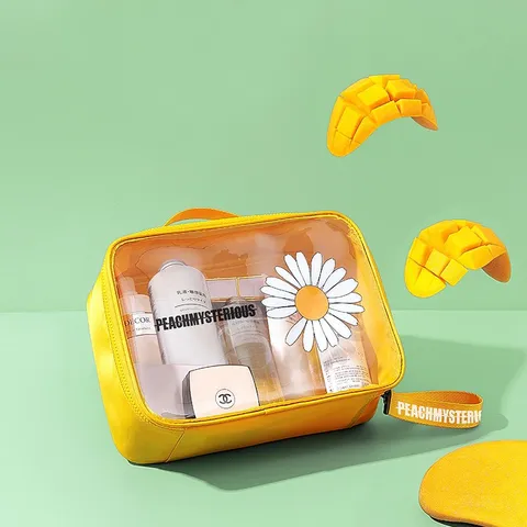 Túi Đựng Mỹ Phẩm Du Lịch Peachmysterious Sun Flower Trong Suốt, Kháng Nước, Thiết Kế Tinh Tế, Dung Tích Lớn - Phụ Kiện Thời Trang Hữu Ích