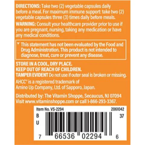 Viên uống tăng cường sức đề kháng The Vitamin Shoppe AHCC 1000mg - Hỗ trợ tế bào miễn dịch, bảo vệ sức khỏe hiệu quả
