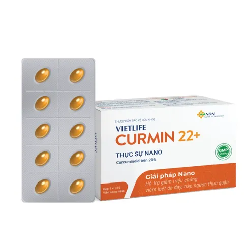 Viên uống Vietlife Curmin 22+ hỗ trợ sức khỏe dạ dày - Giải pháp tối ưu cho viêm loét và rối loạn tiêu hóa, hộp 30 viên
