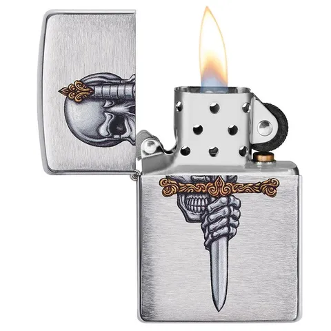 Bật Lửa Zippo 49488 Hình Hộp Sọ Kẹp Kiếm - Thiết Kế Độc Đáo, Chất Liệu Đồng Thau Nguyên Khối, Quà Tặng Phong Cách Thời Trang