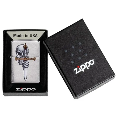 Bật Lửa Zippo 49488 Hình Hộp Sọ Kẹp Kiếm - Thiết Kế Độc Đáo, Chất Liệu Đồng Thau Nguyên Khối, Quà Tặng Phong Cách Thời Trang