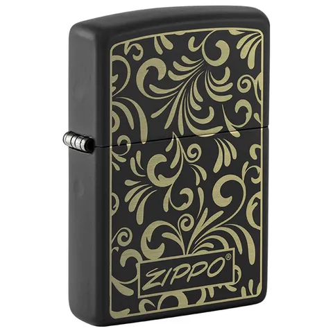 Bật Lửa Zippo 48152 Thiết Kế Hoa Vàng - Bật Lửa Classic Black Matte Cao Cấp, Quà Tặng Độc Đáo cho Người Sành Điệu