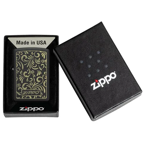 Bật Lửa Zippo 48152 Thiết Kế Hoa Vàng - Bật Lửa Classic Black Matte Cao Cấp, Quà Tặng Độc Đáo cho Người Sành Điệu
