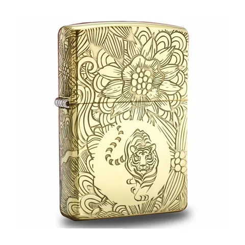 Bật Lửa Zippo 12 Con Giáp Năm Dần - Hổ, Đồng Thau Nguyên Khối, Họa Tiết Khắc 5 Mặt, Quà Tặng Sang Trọng Cho Fan Hổ