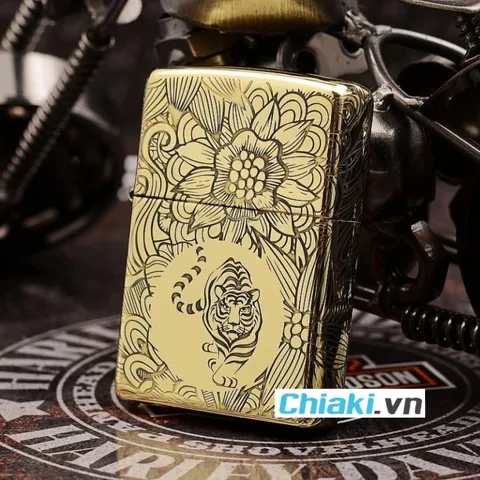 Bật Lửa Zippo 12 Con Giáp Năm Dần - Hổ, Đồng Thau Nguyên Khối, Họa Tiết Khắc 5 Mặt, Quà Tặng Sang Trọng Cho Fan Hổ