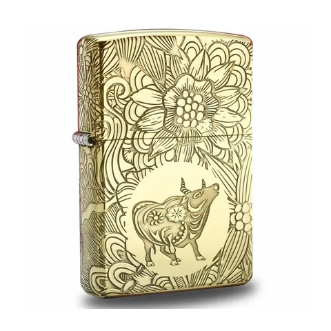 Bật Lửa Zippo 12 Con Giáp Năm Sửu - Trâu Chống Gió, Họa Tiết Khắc Chất Lượng, Quà Tặng Độc Đáo Cho Fan 12 Con Giáp