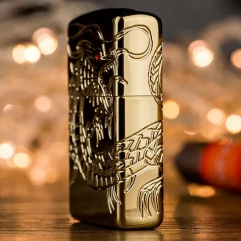 Bật Lửa Zippo 29265 Rồng Châu Á - Mạ Vàng 22K, Khắc 360° Hình Rồng Bay Lượn, Sưu Tập Cao Cấp, Quà Tặng Độc Đáo