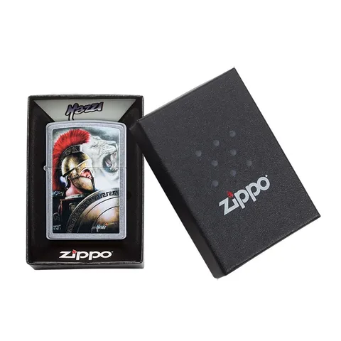 Bật lửa Zippo 49095 Mazzi Spartan and Lion - Họa Tiết Chiến Binh và Sư Tử Nền Street Chrome, Đẳng Cấp và Bền Bỉ
