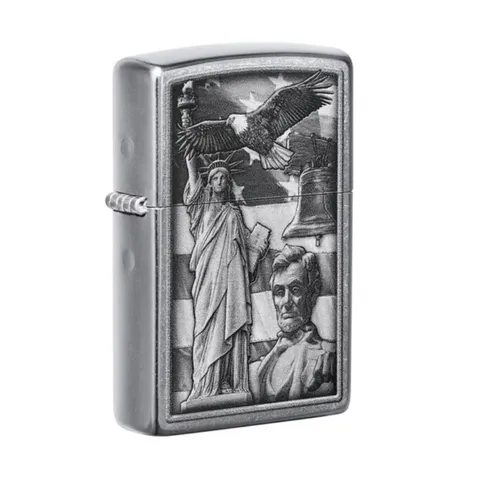Bật lửa Zippo 49484 American Icon Design - Bật lửa đồng thau mạ Street Chrome™ với biểu tượng lịch sử nước Mỹ, quà tặng độc đáo cho tín đồ sưu tầm