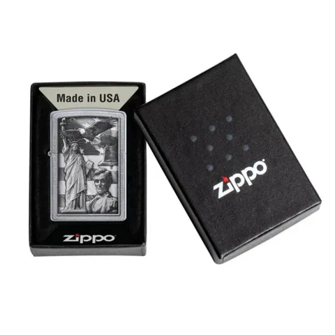 Bật lửa Zippo 49484 American Icon Design - Bật lửa đồng thau mạ Street Chrome™ với biểu tượng lịch sử nước Mỹ, quà tặng độc đáo cho tín đồ sưu tầm