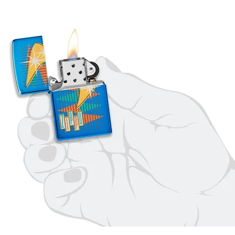 Bật lửa Zippo 49768 Retro - Thiết Kế Cổ Điển Chống Gió, Đồng Thau Nguyên Khối, Màu High Polish Blue, Quà Tặng Sang Trọng