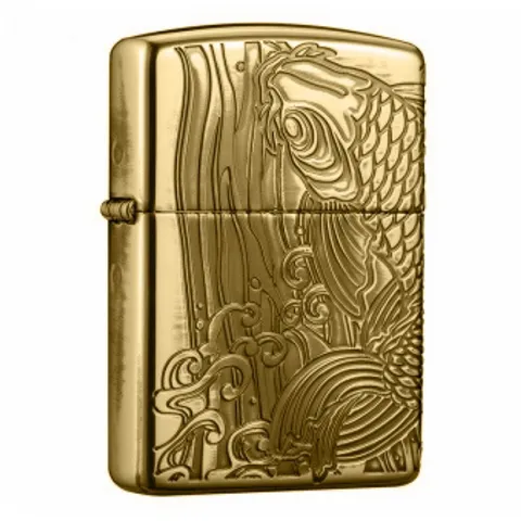 Bật lửa Zippo Antique Noborigoi ZA-4-6A - Bật Lửa Chống Gió Sang Trọng Với Họa Tiết Khắc Hình Cá Cao Cấp, Thích Hợp Làm Quà Tặng