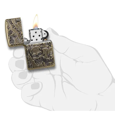 Bật Lửa Zippo Armor Freedom Skull Antique Brass 49035 - Họa Tiết Skull Khắc Sắc Nét, Chất Liệu Đồng Thau Nguyên Khối, Quà Tặng Thú Vị
