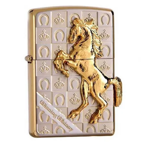 Bật Lửa Zippo ốp Hình Ngựa Mạ Vàng ZBT-5-3E - Quà Tặng Sang Trọng, Tinh Xảo, Thể Hiện May Mắn và Đoàn Kết.
