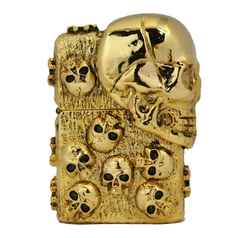 Bật Lửa Zippo ZA-3-185A The Armor Skull Gold - Họa Tiết Đầu Lâu Mạ Vàng, Chất Liệu Đồng Thau Cao Cấp, Độc Lạ, Phong Cách Cá Tính