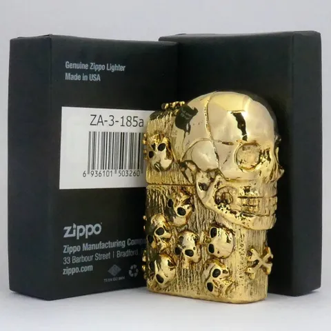 Bật Lửa Zippo ZA-3-185A The Armor Skull Gold - Họa Tiết Đầu Lâu Mạ Vàng, Chất Liệu Đồng Thau Cao Cấp, Độc Lạ, Phong Cách Cá Tính