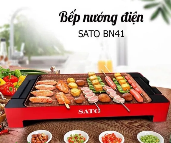 Bếp Nướng Điện SATO BN41 - Nhiều Mức Chỉnh Nhiệt, Khay Nướng Rộng, Không Khói - Hoàn Hảo Cho BBQ Tại Nhà 1500W