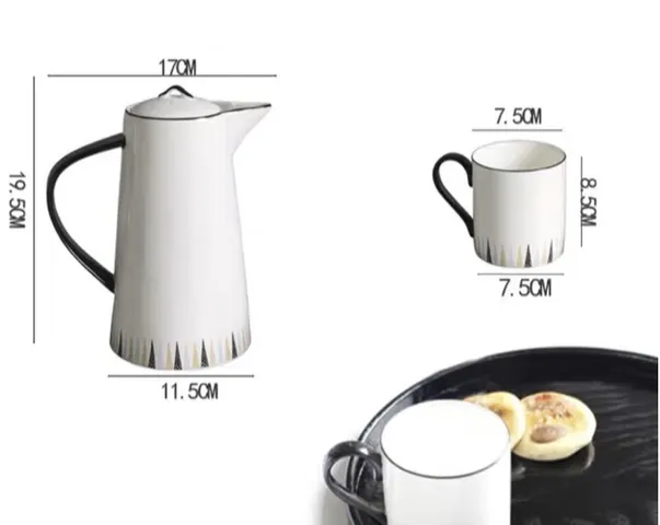 Bộ Ấm Chén Sứ Trắng Họa Tiết Tam Giác - Sang Trọng Kèm Giá Treo Gỗ, Dung Tích 1100ml Chất Lượng Cao, Quà Tặng Ý Nghĩa