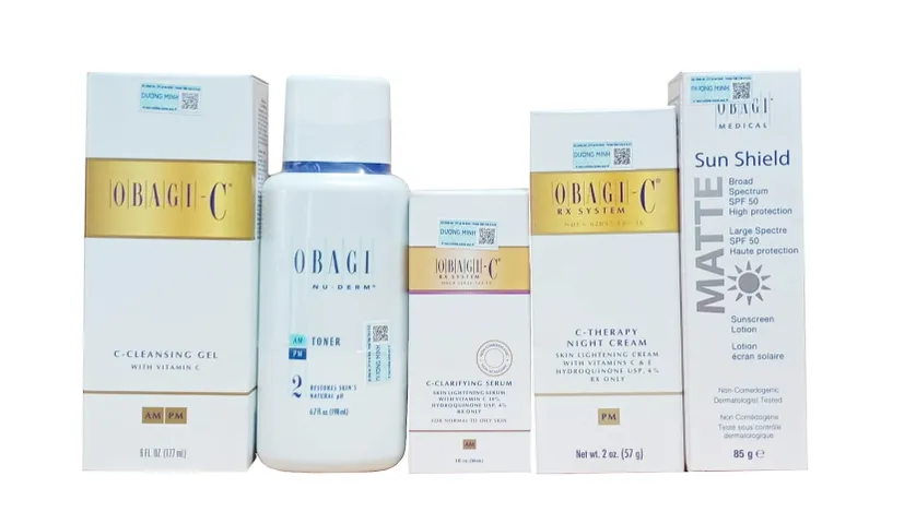 Bộ Dưỡng Da Giảm Thâm Nám Obagi-C Rx System cho Da Dầu - Sữa Rửa Mặt, Serum, Kem Dưỡng, Kem Chống Nắng SPF 50+