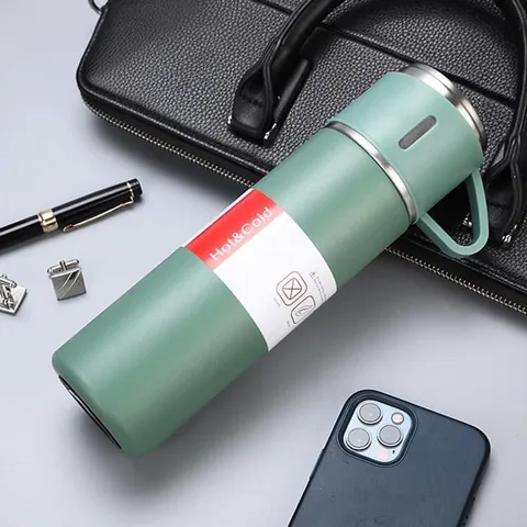 Bộ quà tặng bình giữ nhiệt cao cấp 500ml kèm 2 cốc inox có quai - Giữ nóng lạnh lâu, quà tặng ý nghĩa cho bạn bè, người thân