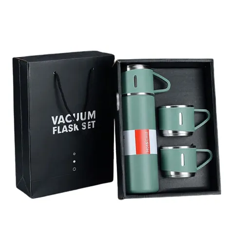 Bộ quà tặng bình giữ nhiệt cao cấp 500ml kèm 2 cốc inox có quai - Giữ nóng lạnh lâu, quà tặng ý nghĩa cho bạn bè, người thân