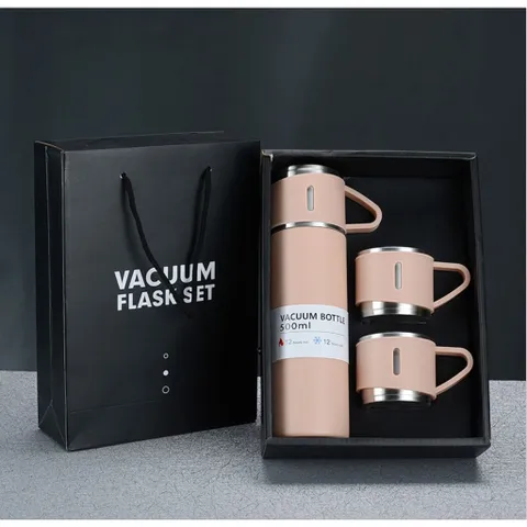 Bộ quà tặng bình giữ nhiệt cao cấp 500ml kèm 2 cốc inox có quai - Giữ nóng lạnh lâu, quà tặng ý nghĩa cho bạn bè, người thân