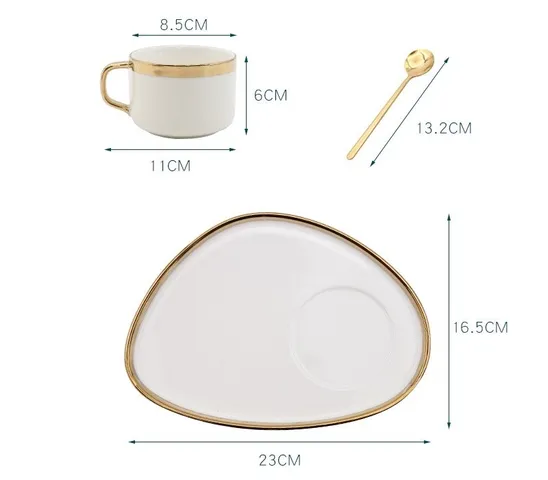 Cốc Sứ Uống Trà Cà Phê Viền Vàng Kèm Thìa & Đĩa Hứng - Chất Liệu Cao Cấp, Hợp Với Mọi Lứa Tuổi, Trang Trí Nhà Cửa Ấm Cúng