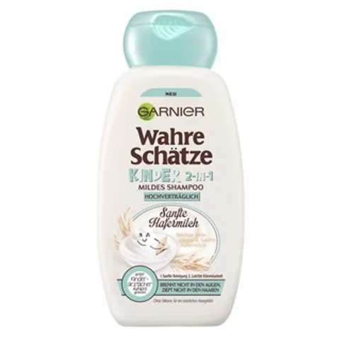 Dầu Gội Xả 2in1 Garnier Wahre Schatze cho Bé - Chiết Xuất Tự Nhiên, Dưỡng Tóc Mềm Mượt, Hương Mơ và Sữa Gạo, 250ml