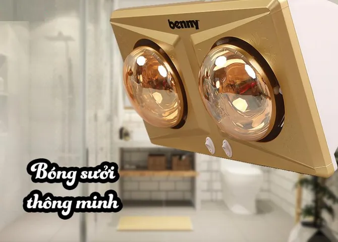 Đèn Sưởi Nhà Tắm 2 Bóng 550W Benny BHT-02M - Sưởi Ấm Nhanh, Chống Nước, Chất Liệu Cao Cấp, Thích Hợp Cho Diện Tích 2m2-4m2
