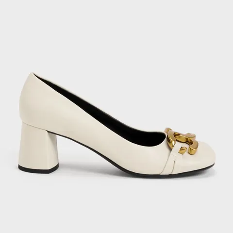 Giày cao gót Charles & Keith Chunky Metallic Accent Pumps CK1-60920321 Chalk